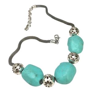 BRIGHTON TRADE WINDS‎ Blue Turquoise Silver Plated Large Station NECKLACE